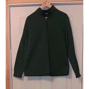 Izod Mens Sweater Medium Green Pullover Quarter Zip Stretch Classic